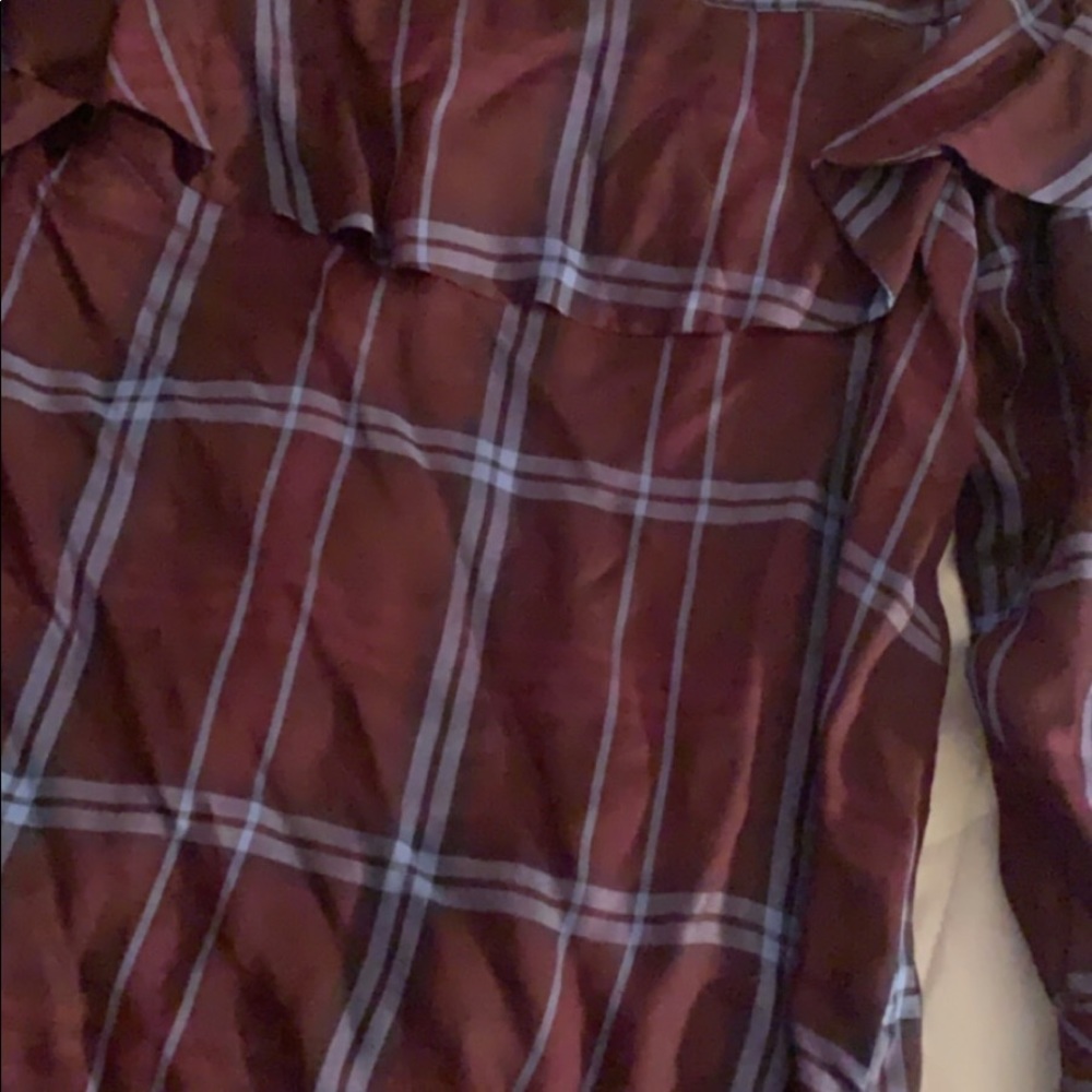 Ann Taylor Loft off the shoulder plaid shirt! - Picture 2 of 4